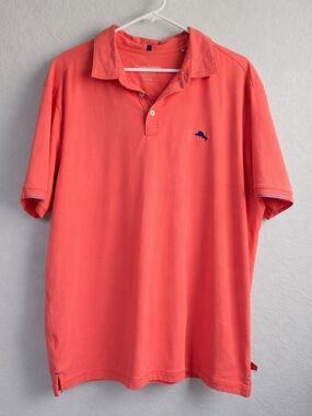 Tommy Bahama Polo Shirt Men XL Coral Orange Short Sleeve Logo Casual Golf Summer